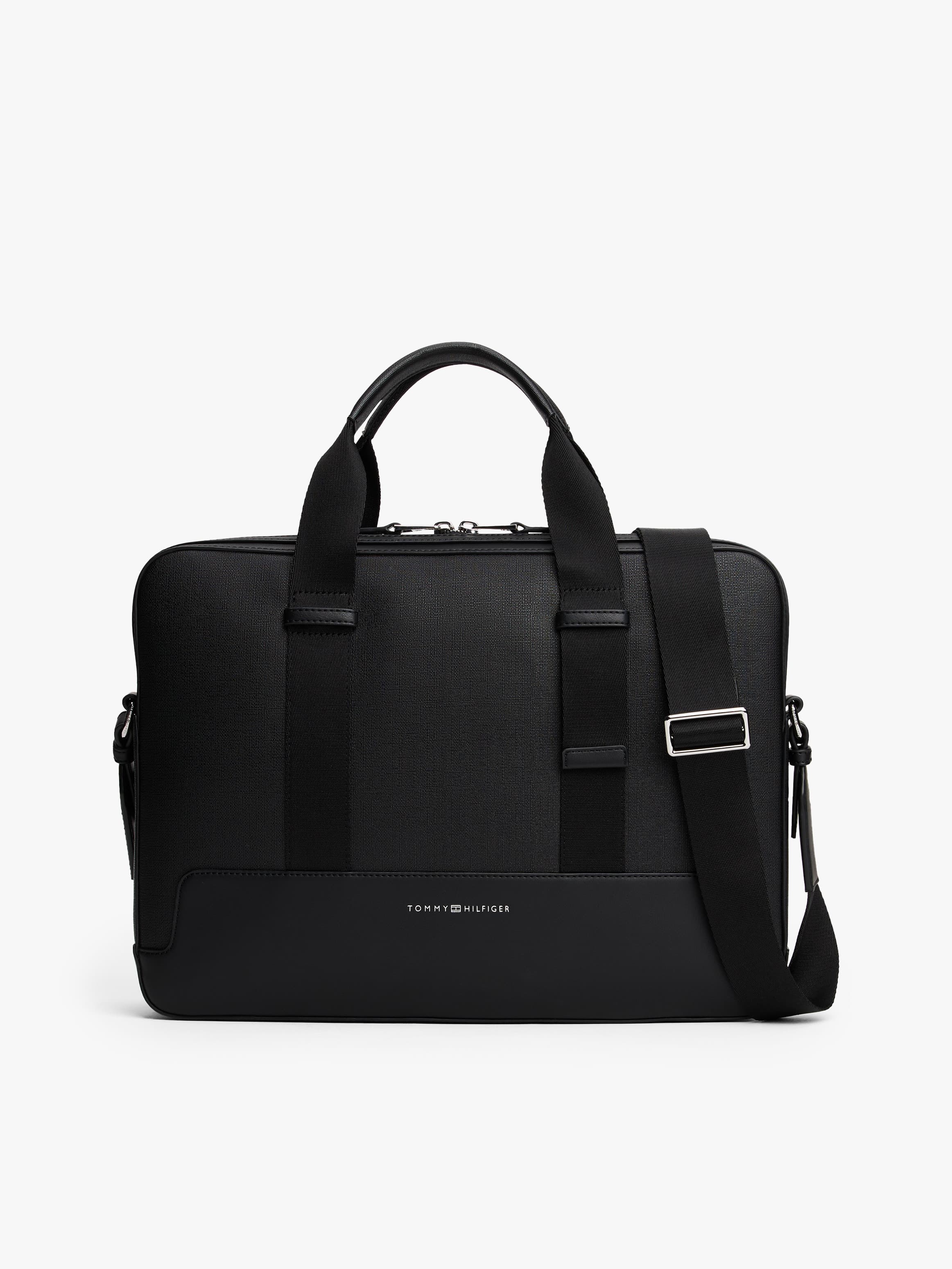 Modern Metallic Logo Crossbody Laptop Bag