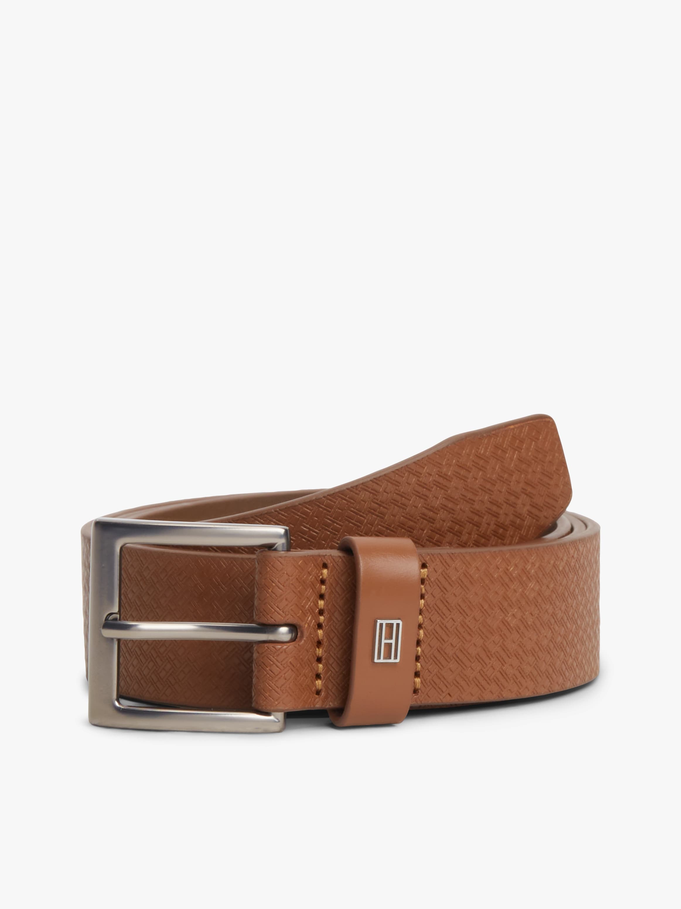 Flag Plaque Embossed Leather Belt