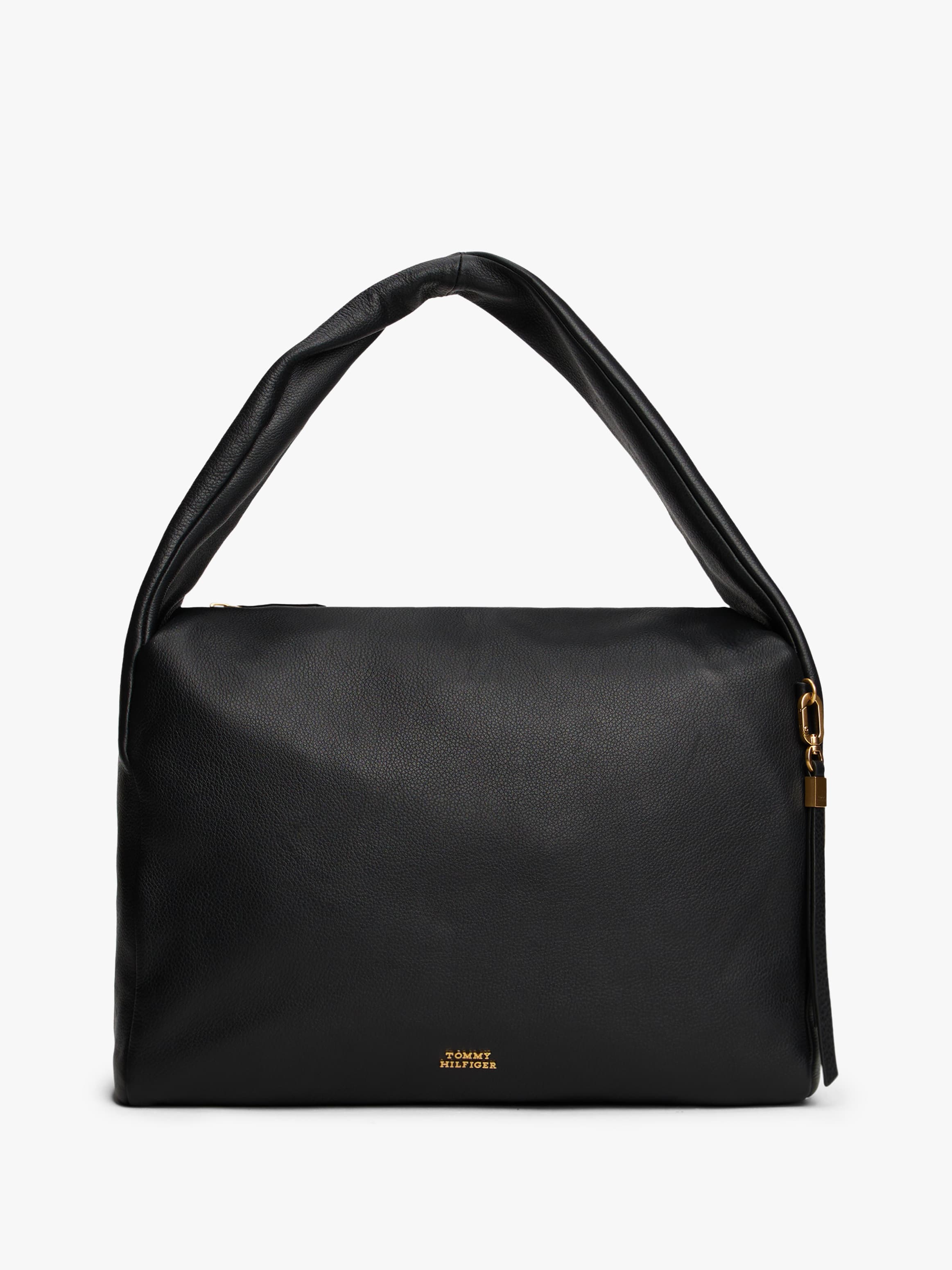 City Leather Logo Plaque Hobo Bag