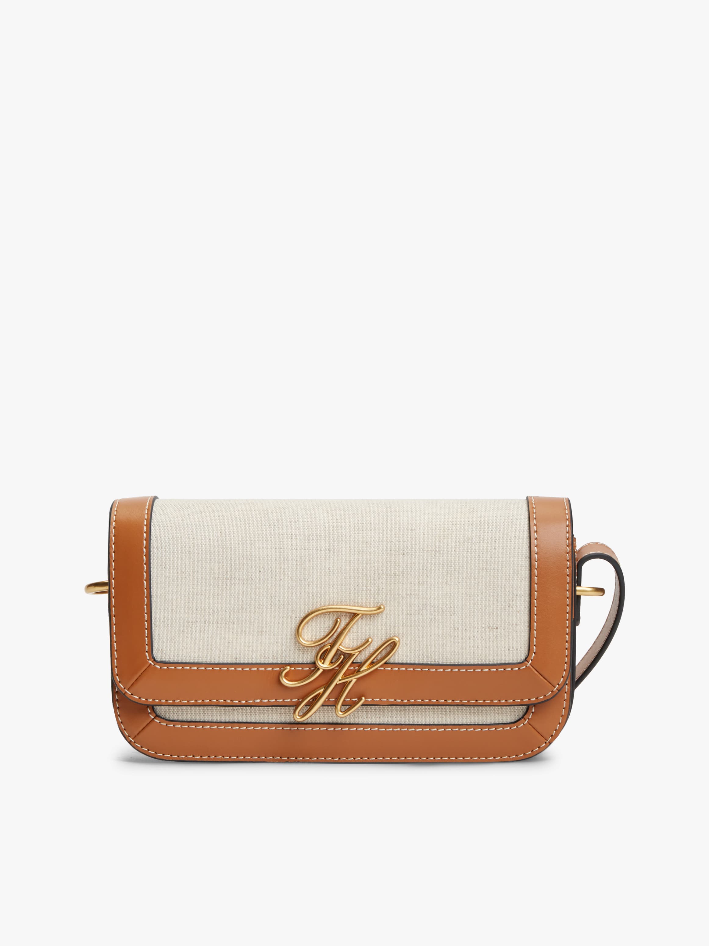 Canvas Leather Trim Crossbody Bag