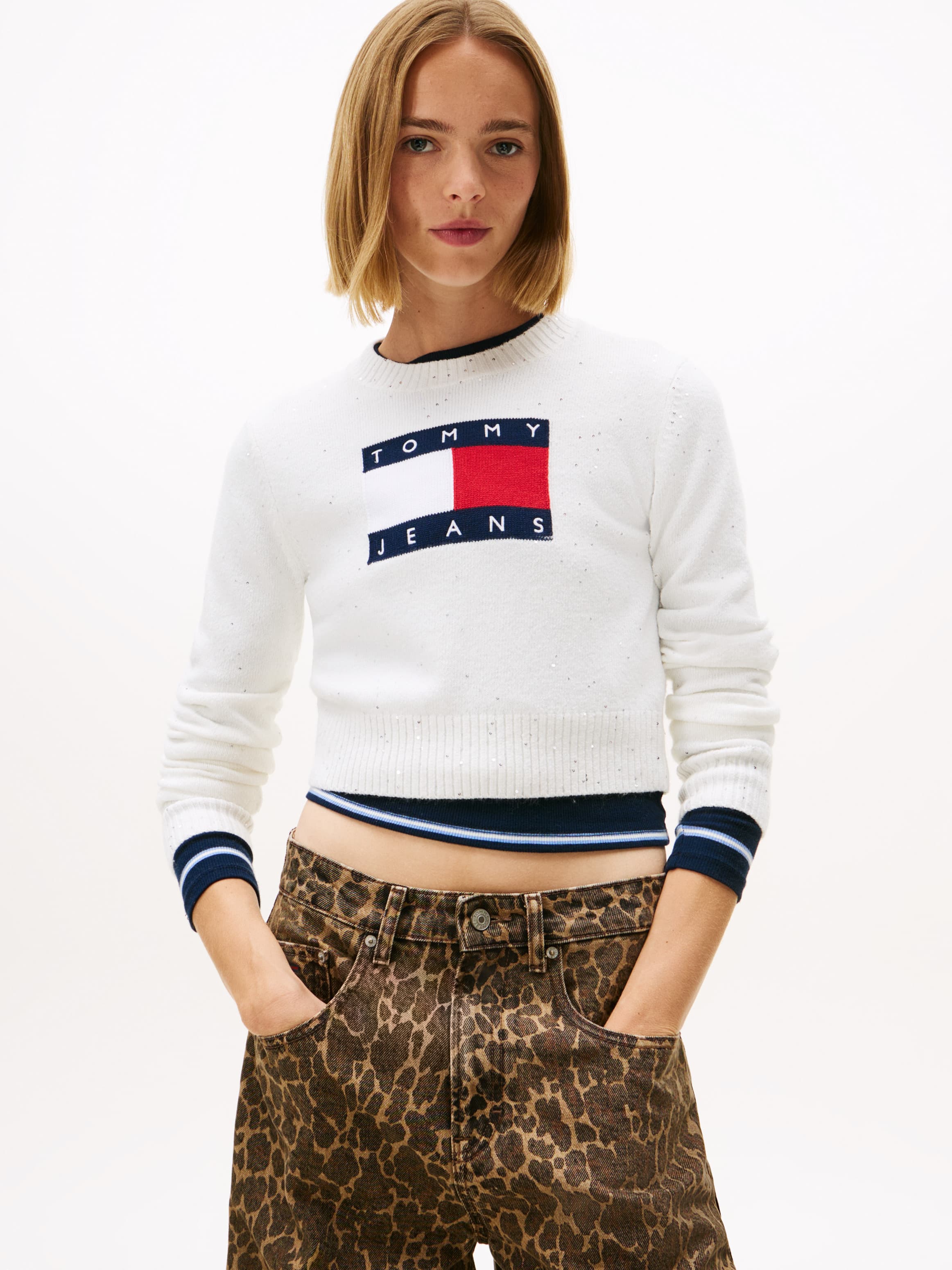 Tommy Flag Sequin Slim Jumper