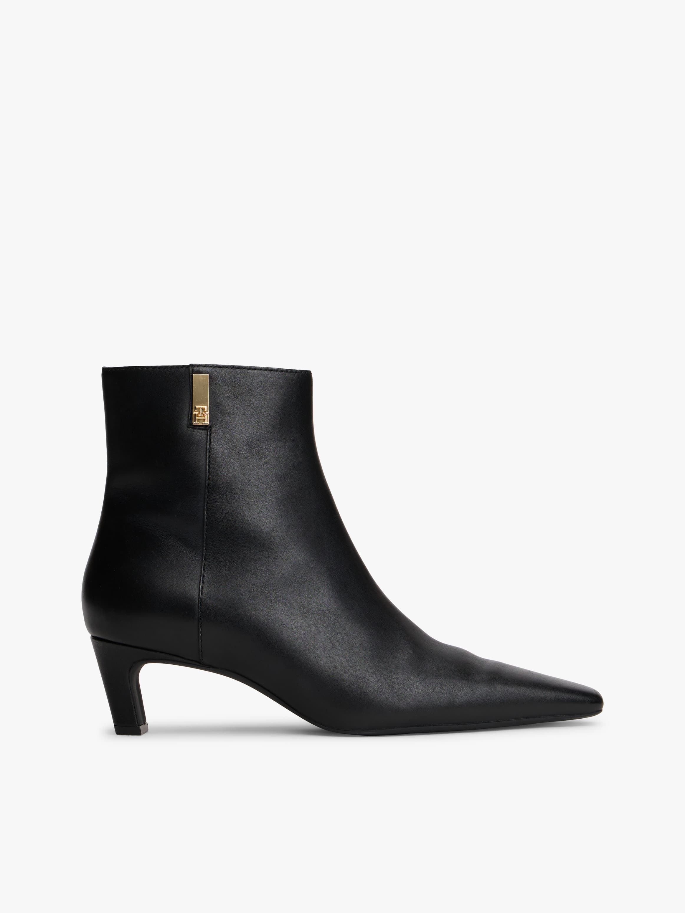 Leather Square Toe Kitten Heel Ankle Boots