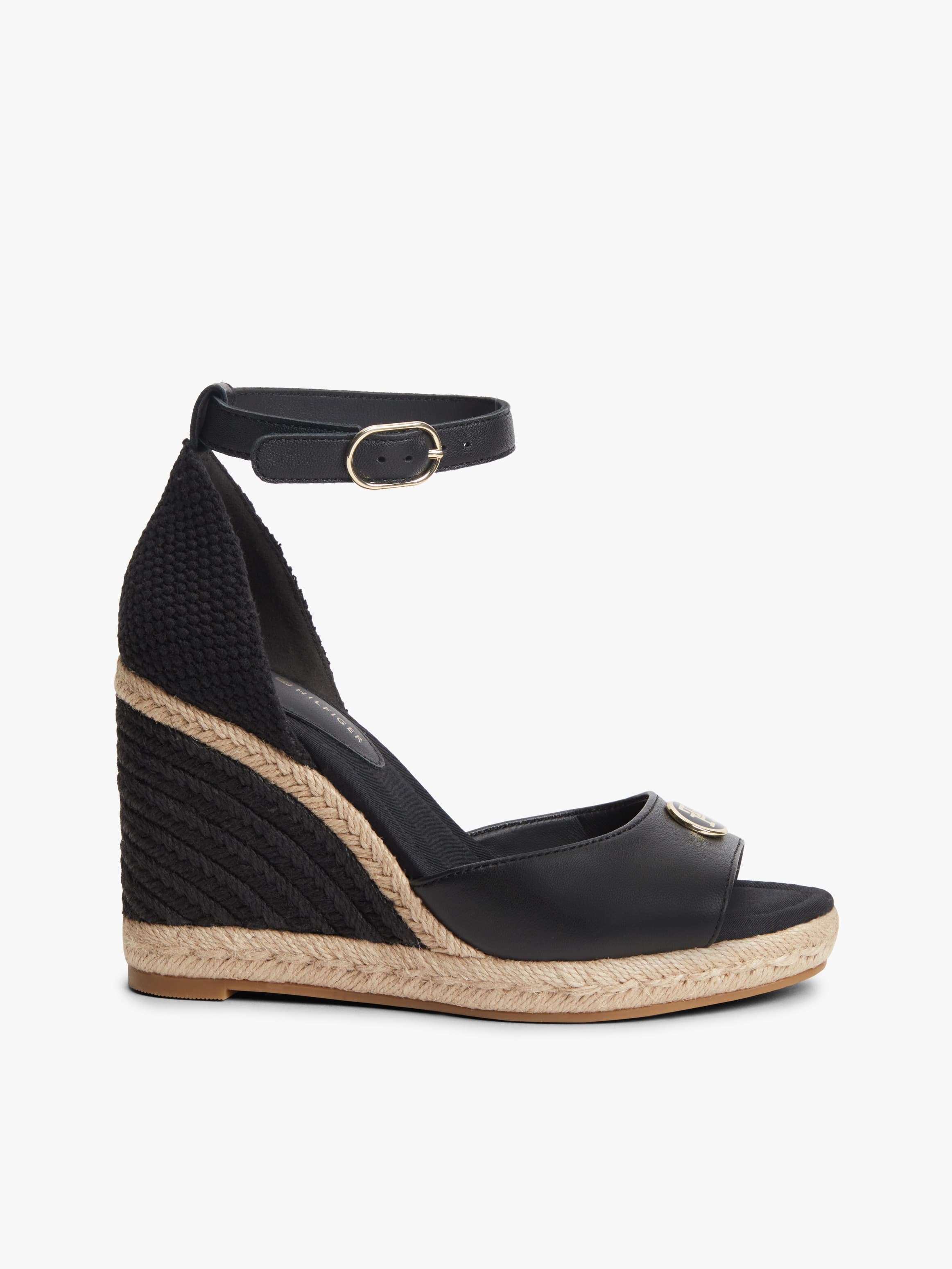 Logo Plaque Leather Wedge Heel Espadrilles