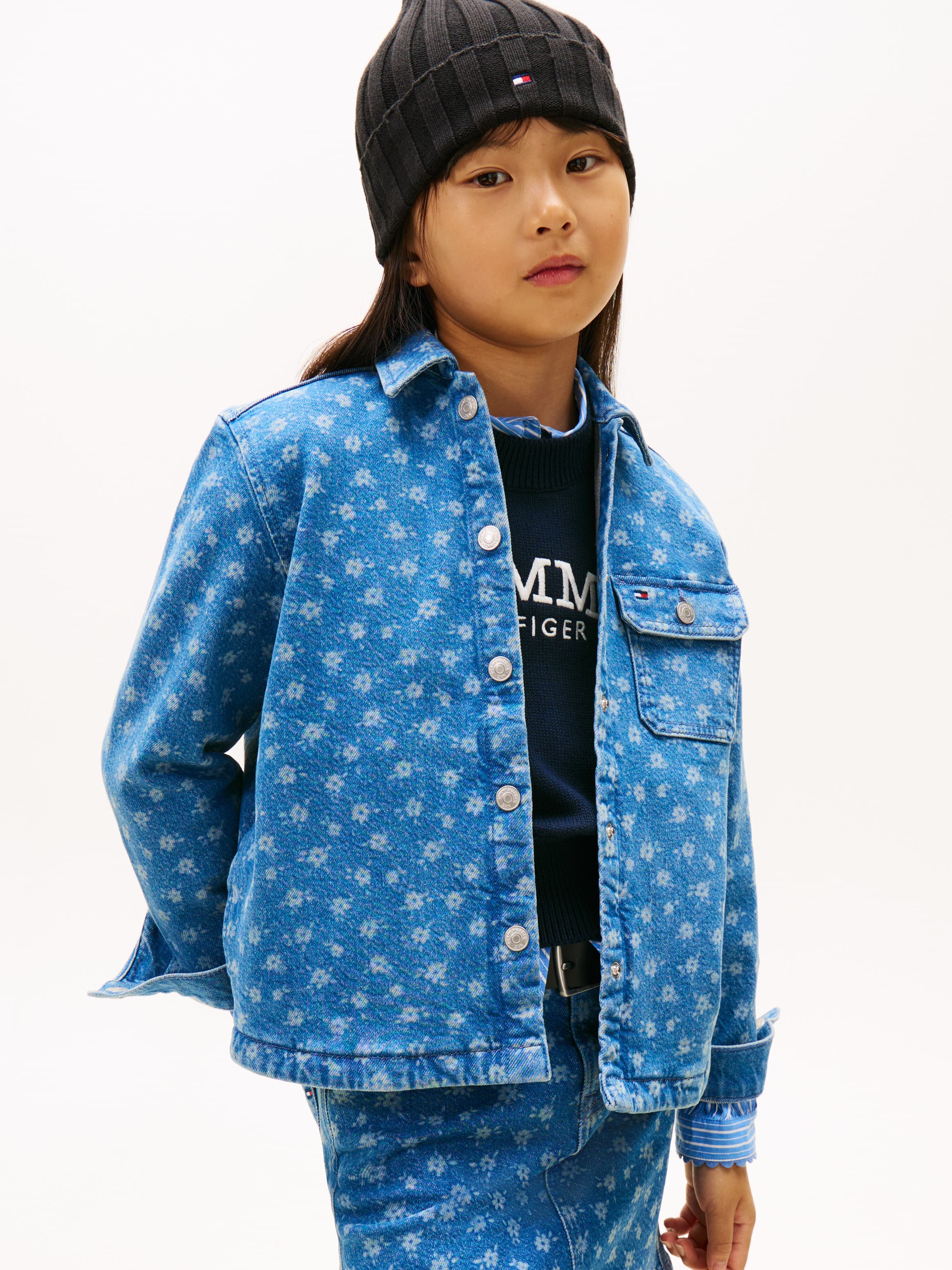 Relaxed Fit Floral Print Denim Overshirt