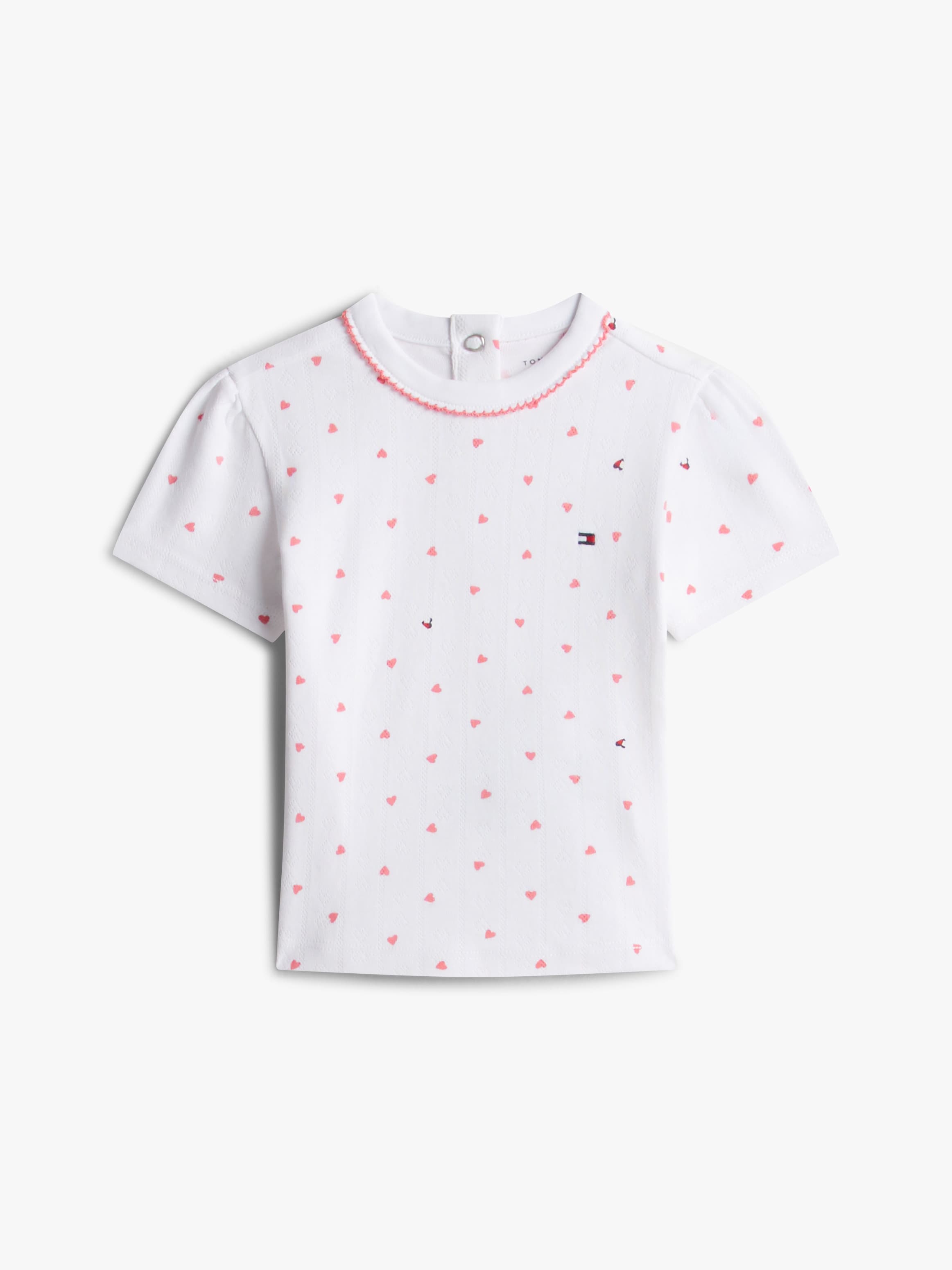 Heart Print Pointelle T-Shirt