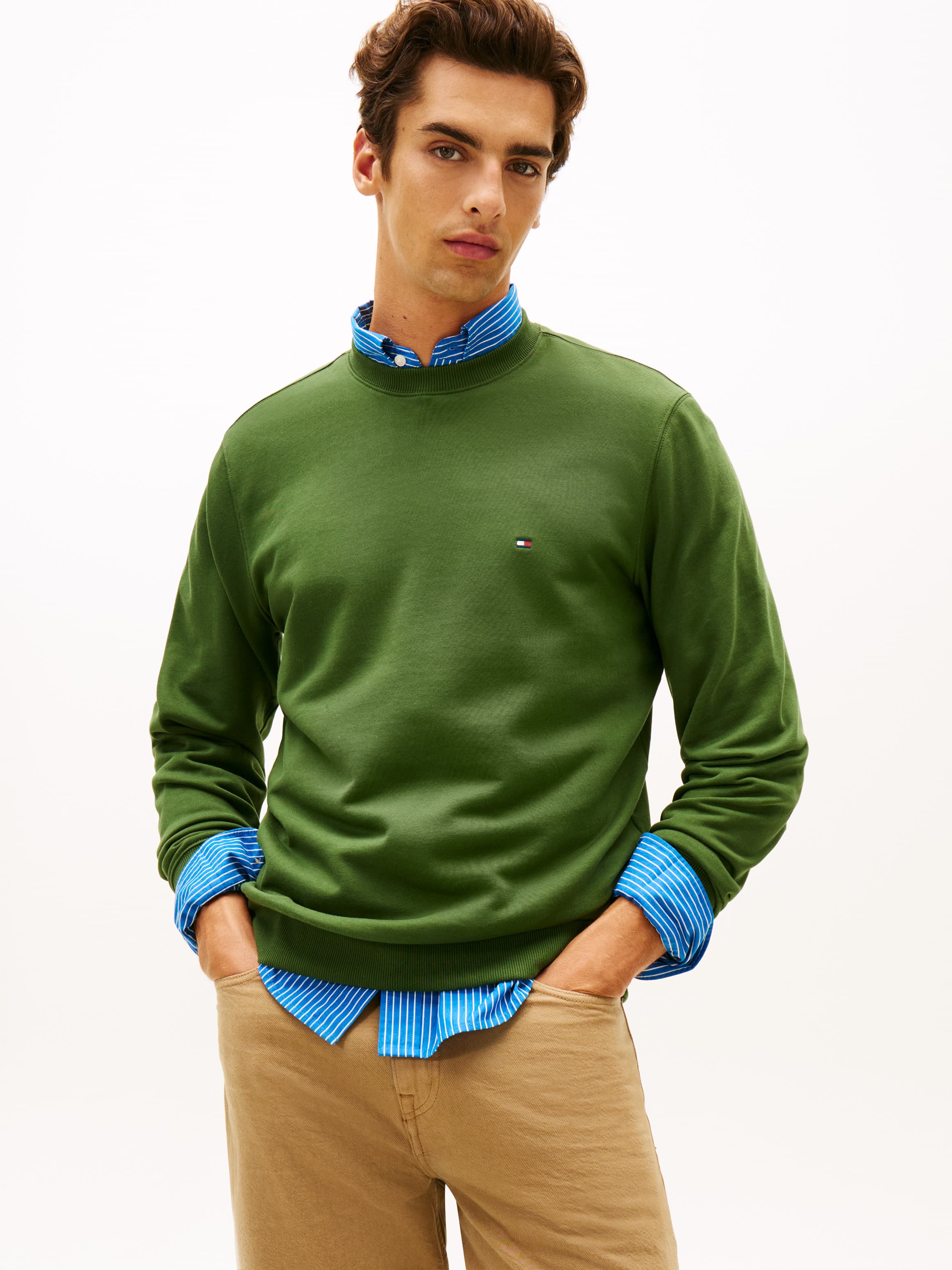 Flag Embroidery Terry Crew Neck Sweatshirt