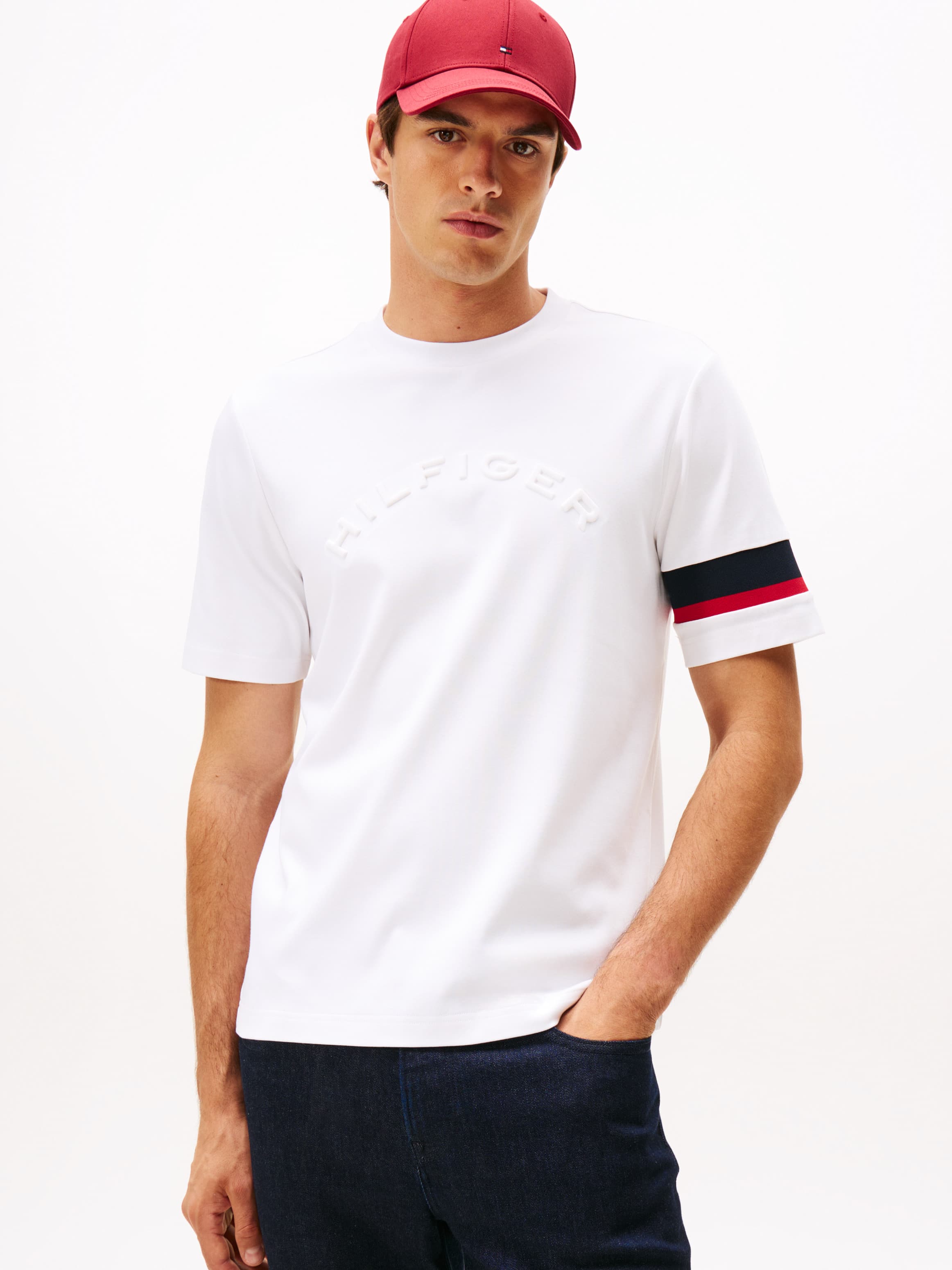 Colour-Blocked Sleeve Interlock Knit T-Shirt