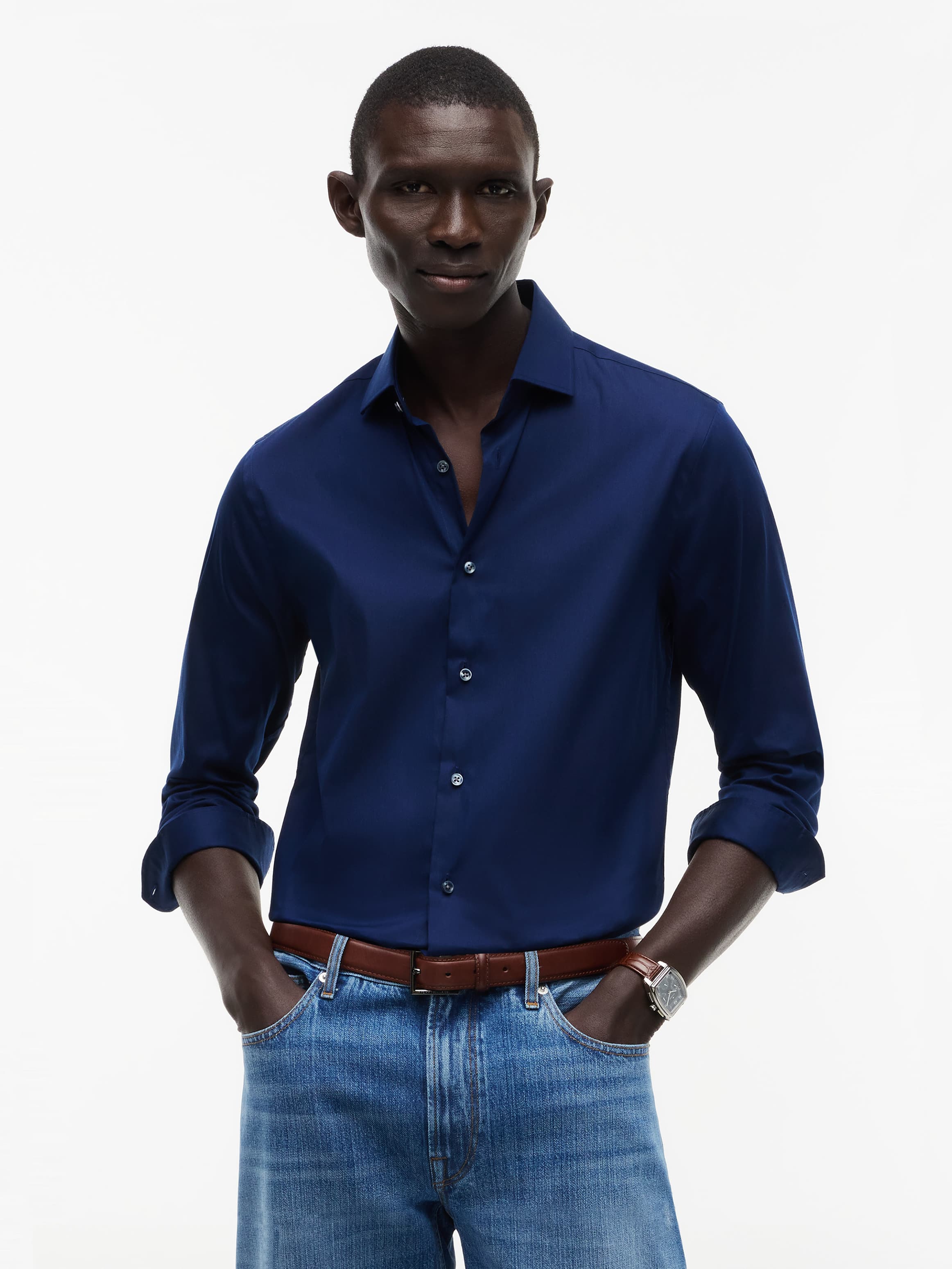 New York Label Slim Fit Flex Collar Shirt