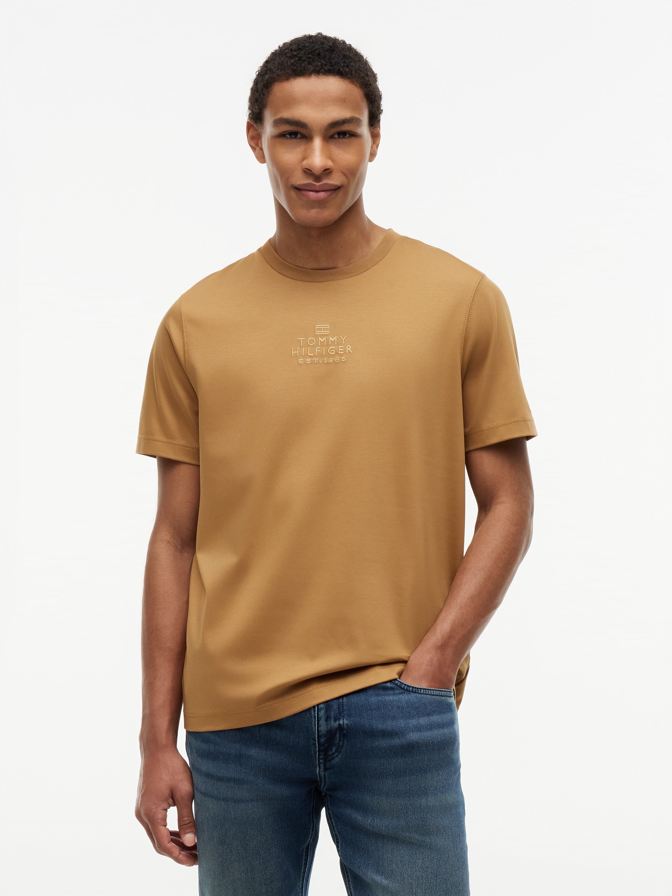 Tonal Logo Embroidery Interlock Knit T-Shirt