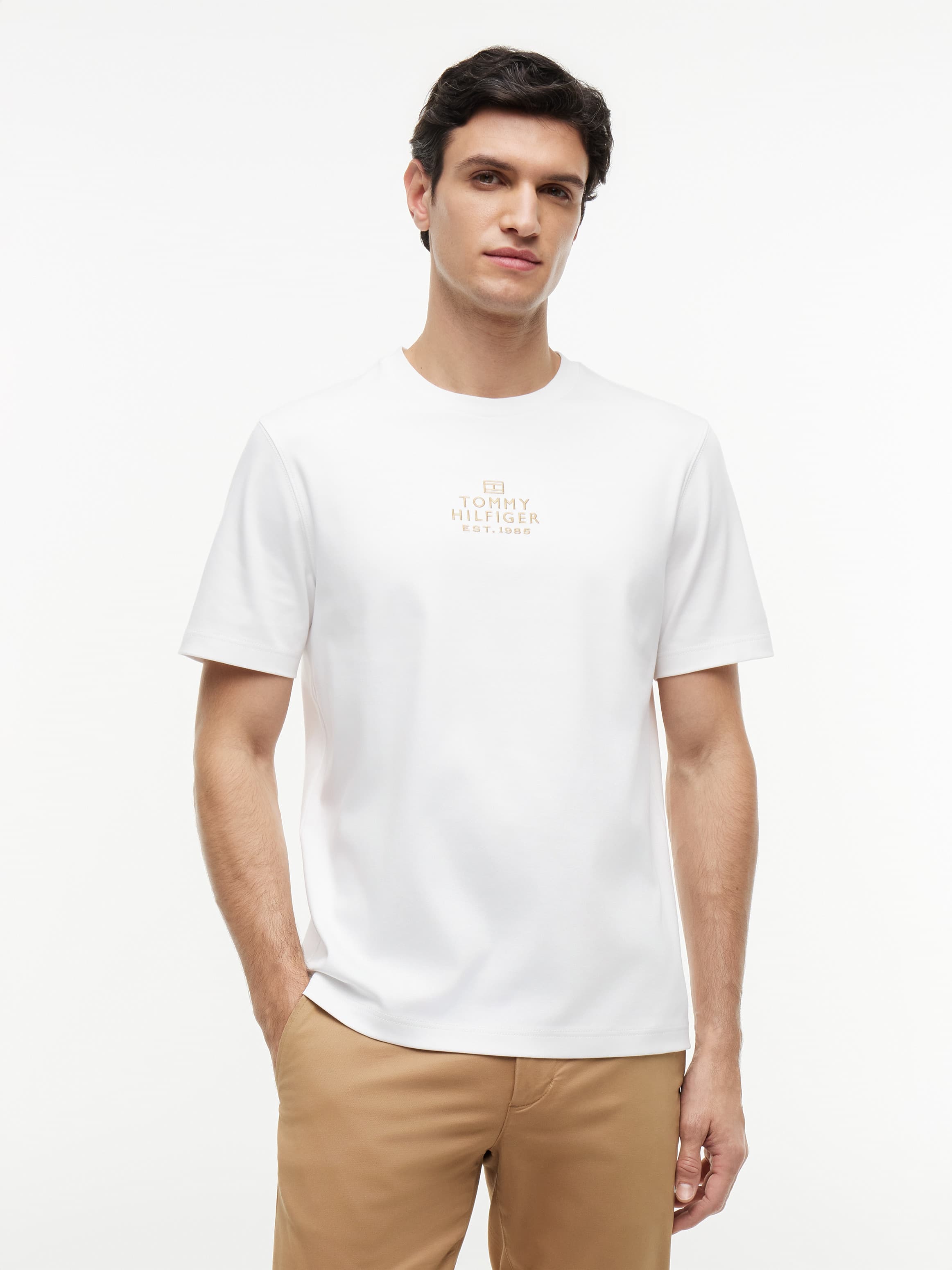 Tonal Logo Embroidery Interlock Knit T-Shirt
