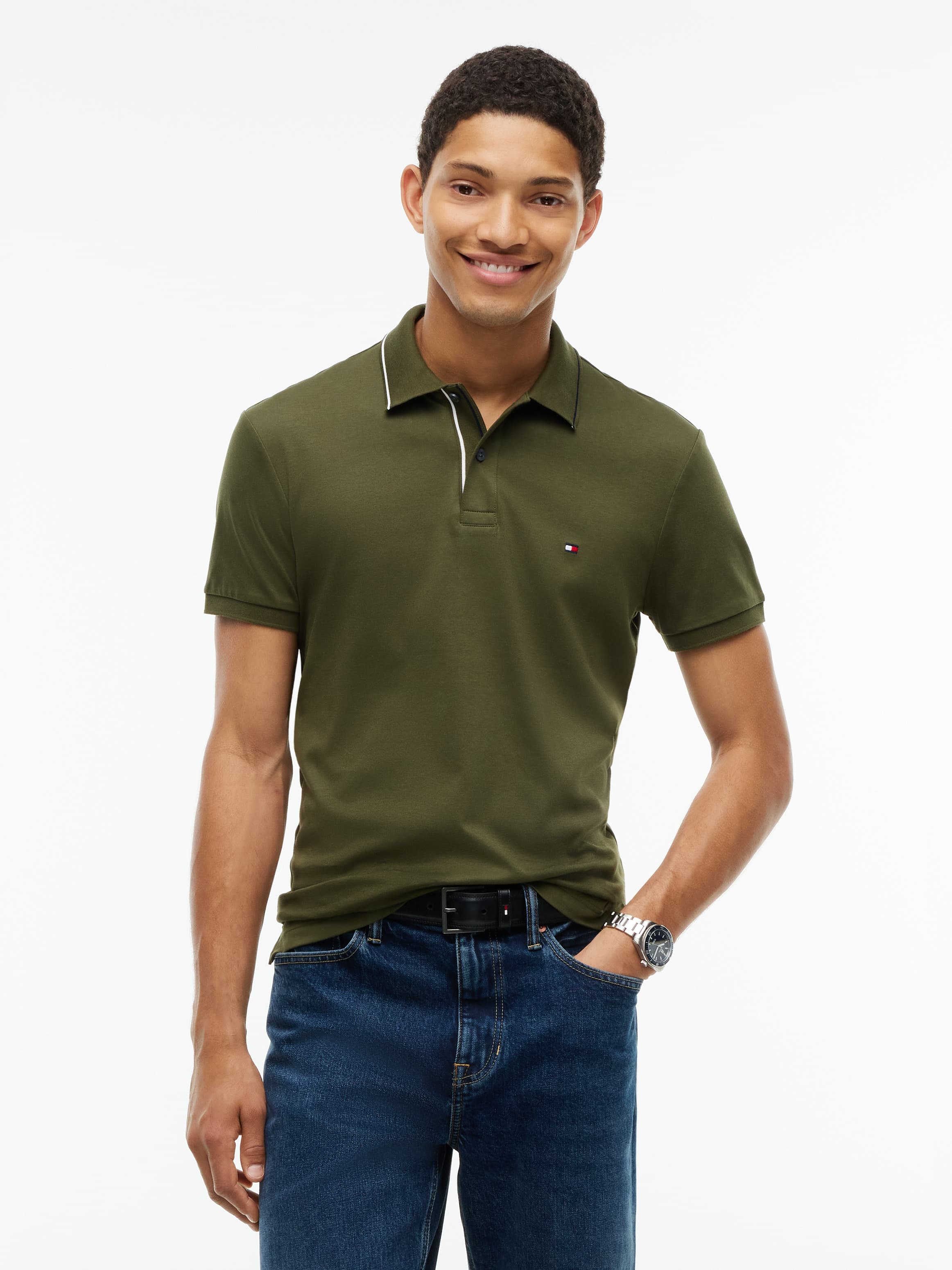 Slim Fit Fluid Cotton Tipped Polo Shirt