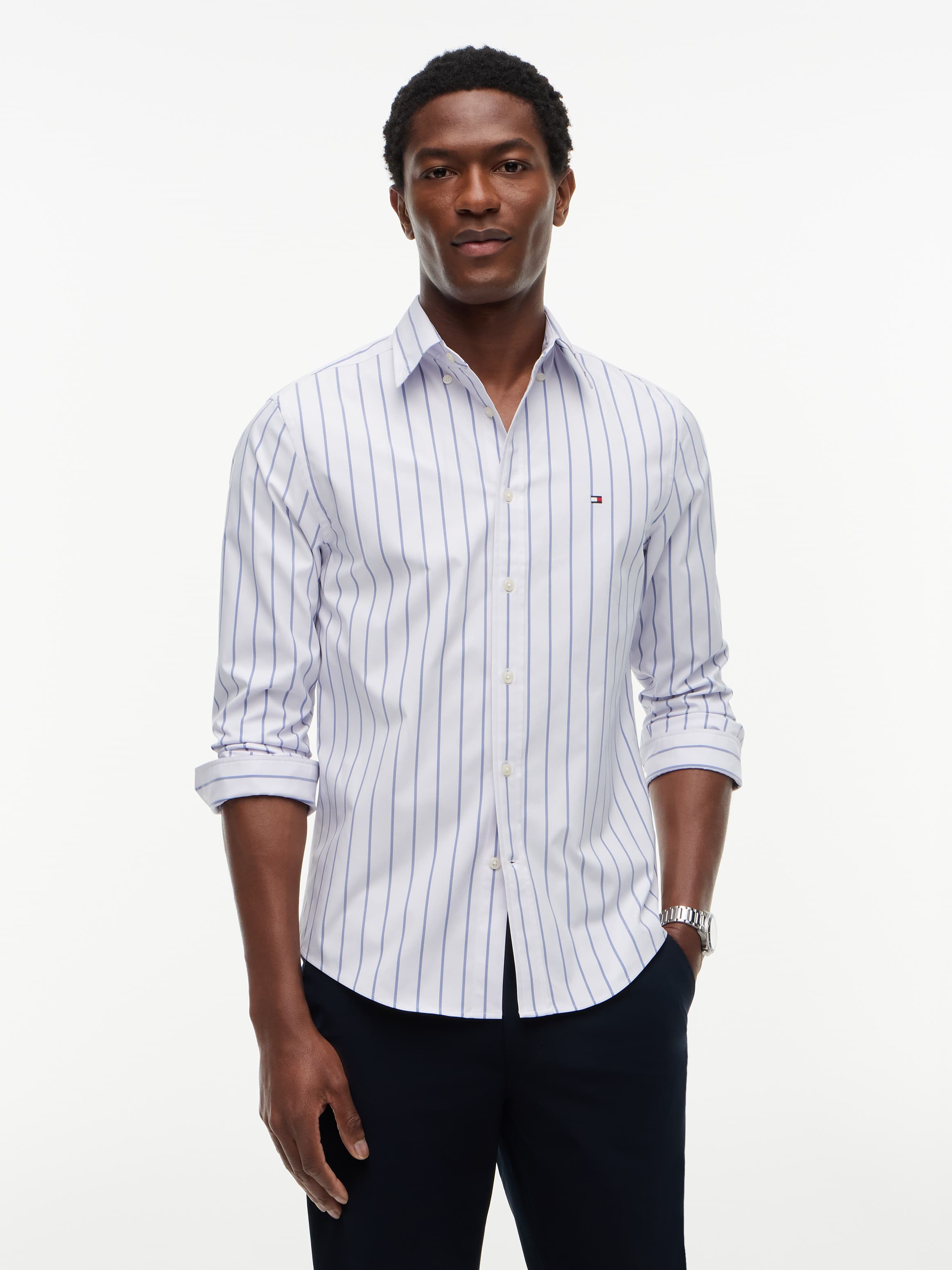 Performance Regular Fit Stripe Poplin Shirt