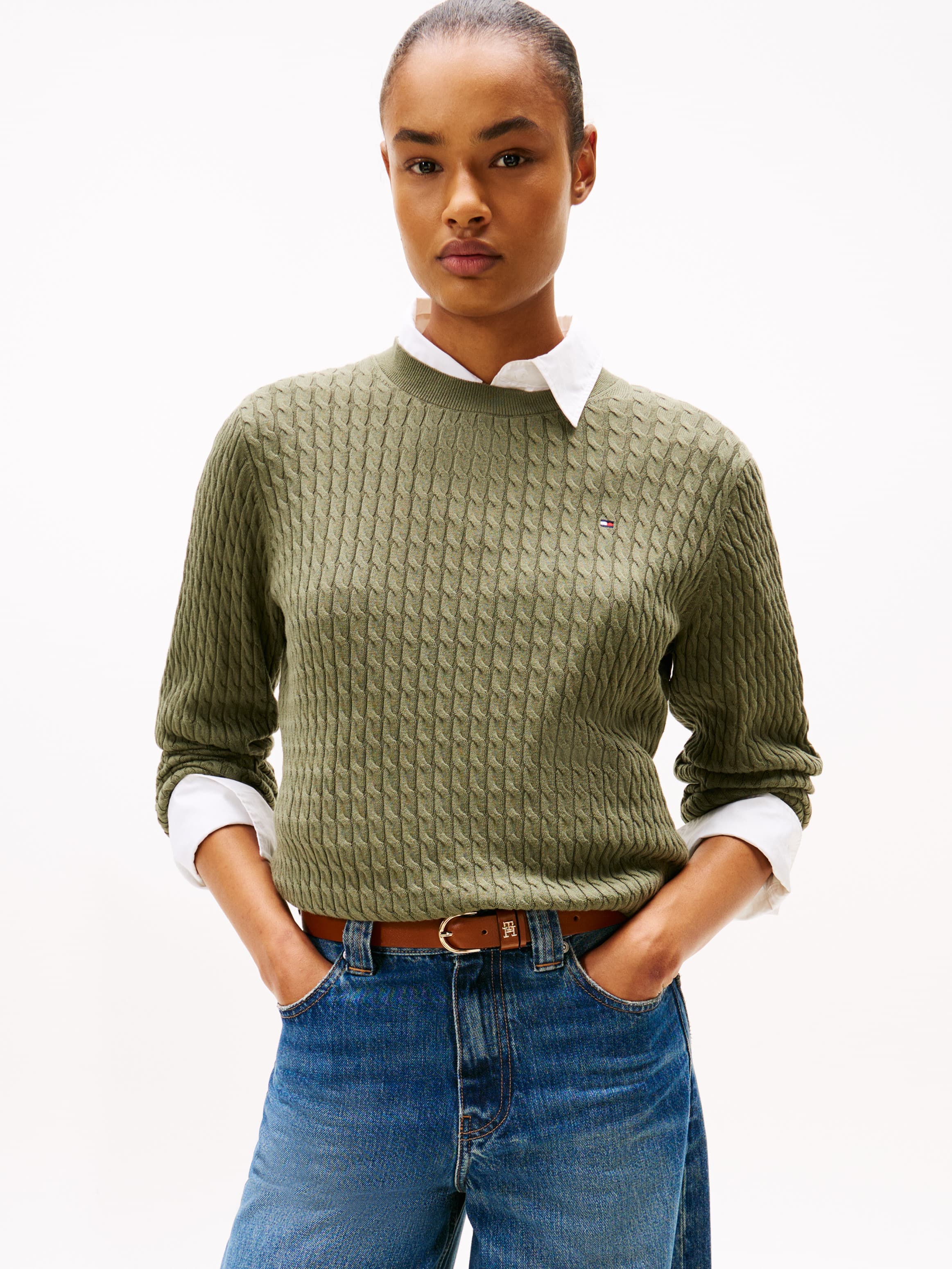 Fine Cable Knit Crew Neck Jumper