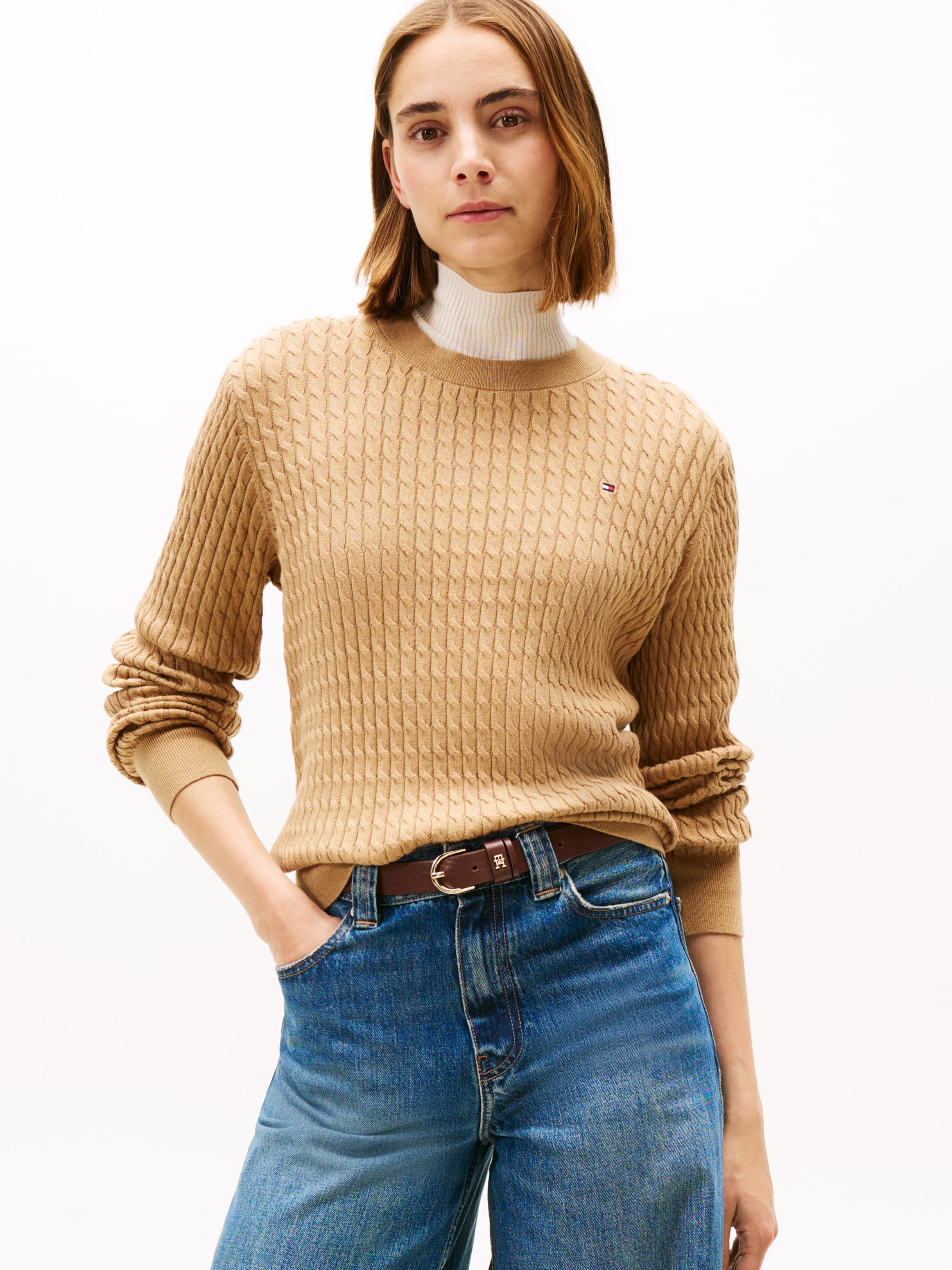 Fine Cable Knit Crew Neck Jumper