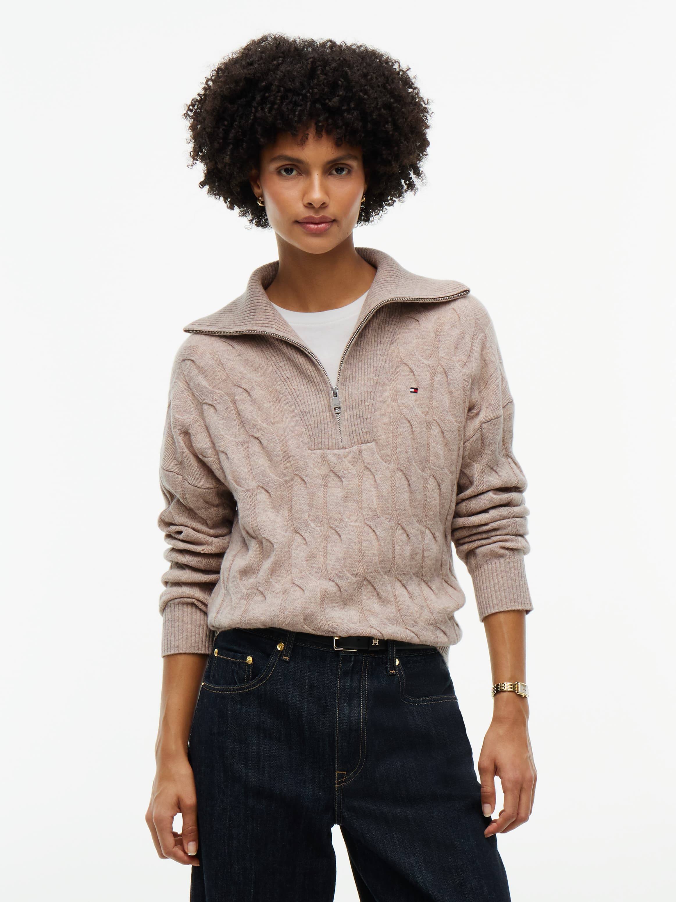 Pure Wool Cable Knit Quarter-Zip Jumper