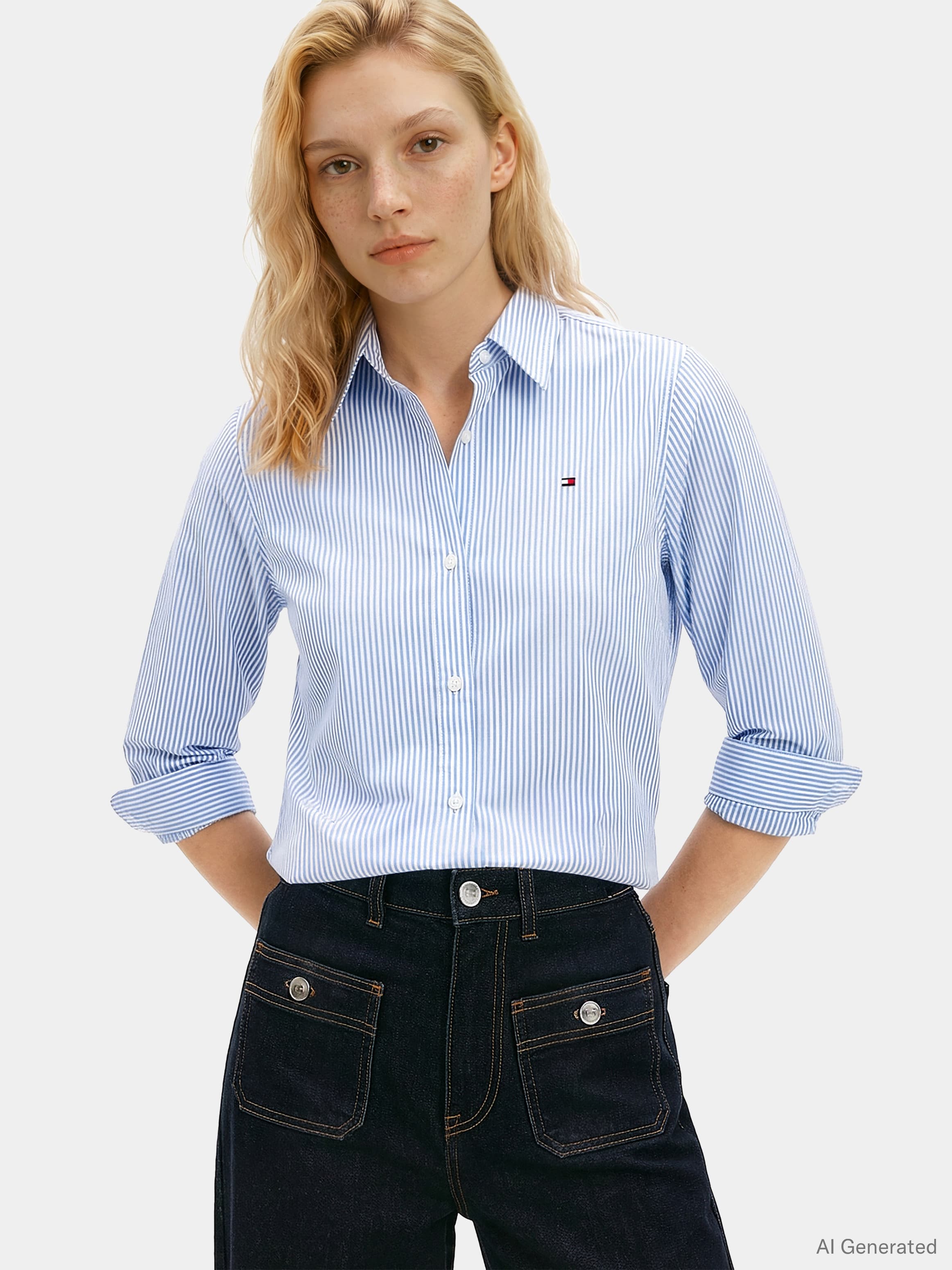 Regular Fit Flag Embroidery Poplin Shirt