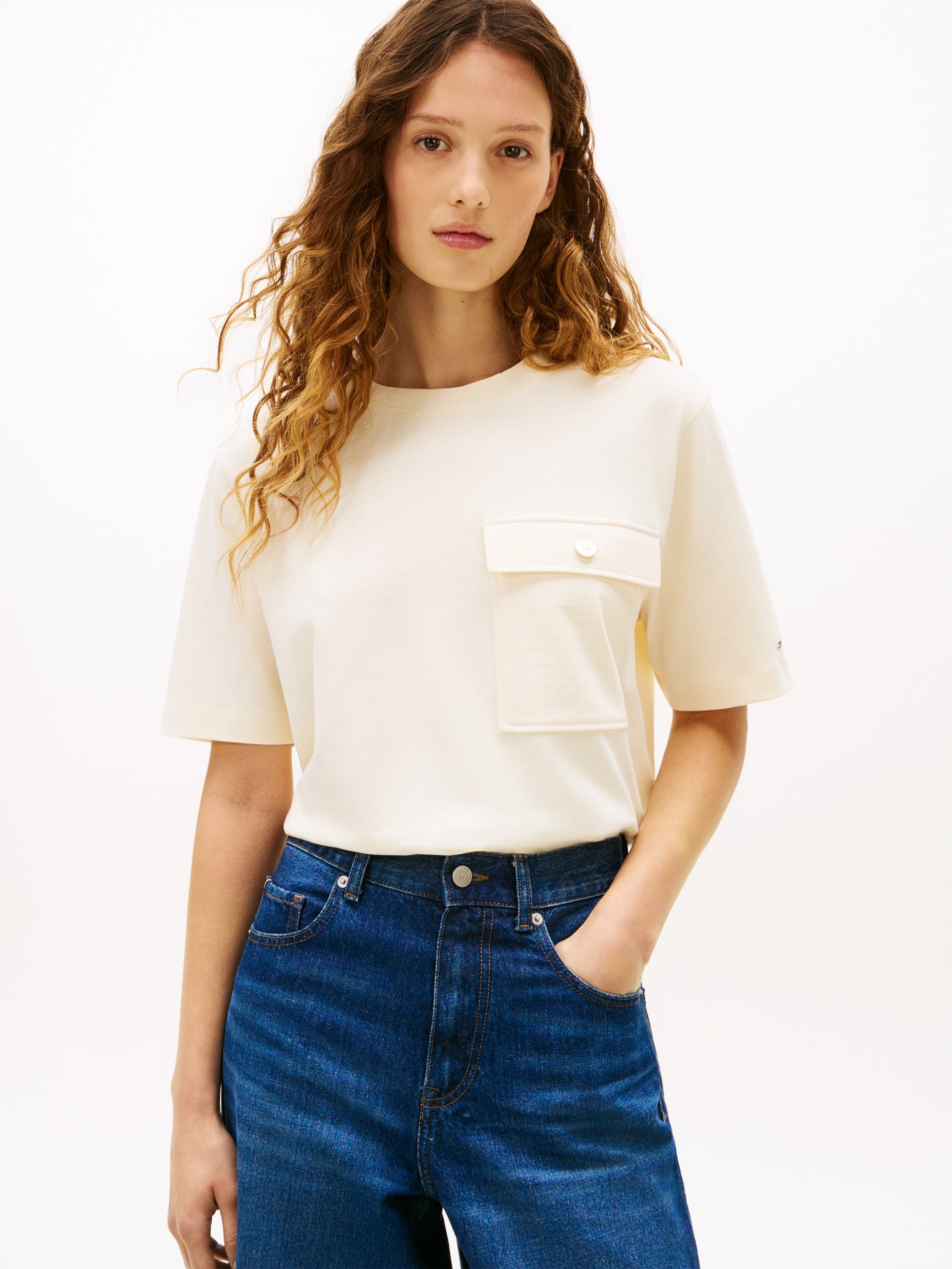 Gold-Tone Button Pocket Relaxed T-Shirt