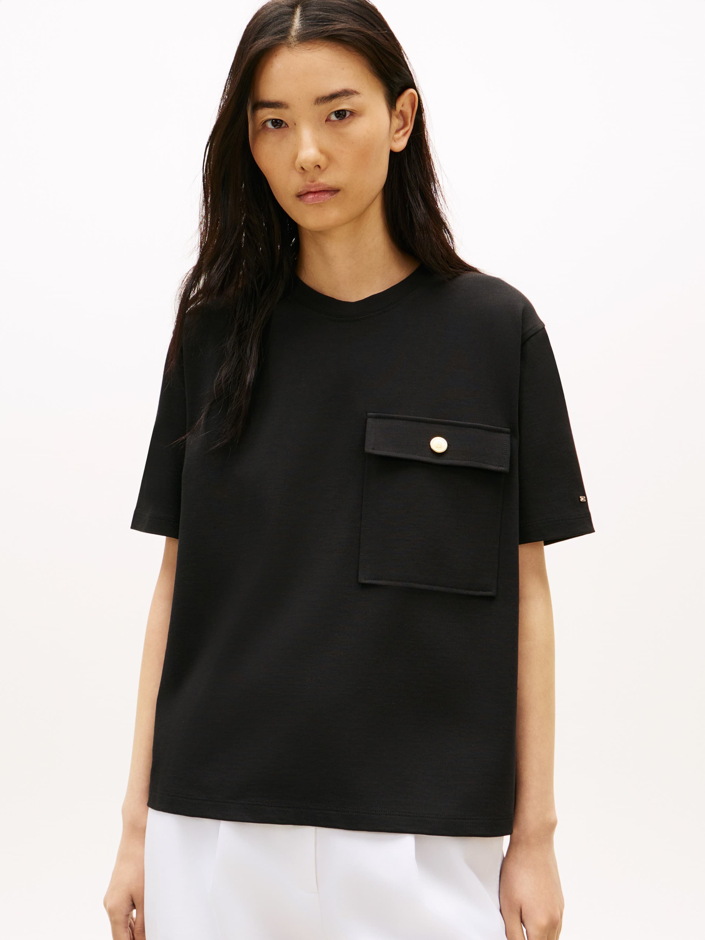 Gold-Tone Button Pocket Relaxed T-Shirt