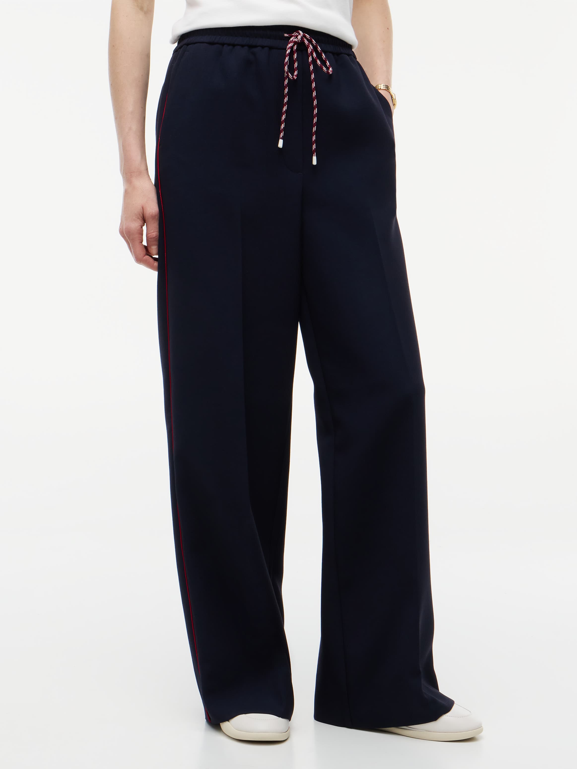 Global Stripe Drawstring Wide Leg Trousers