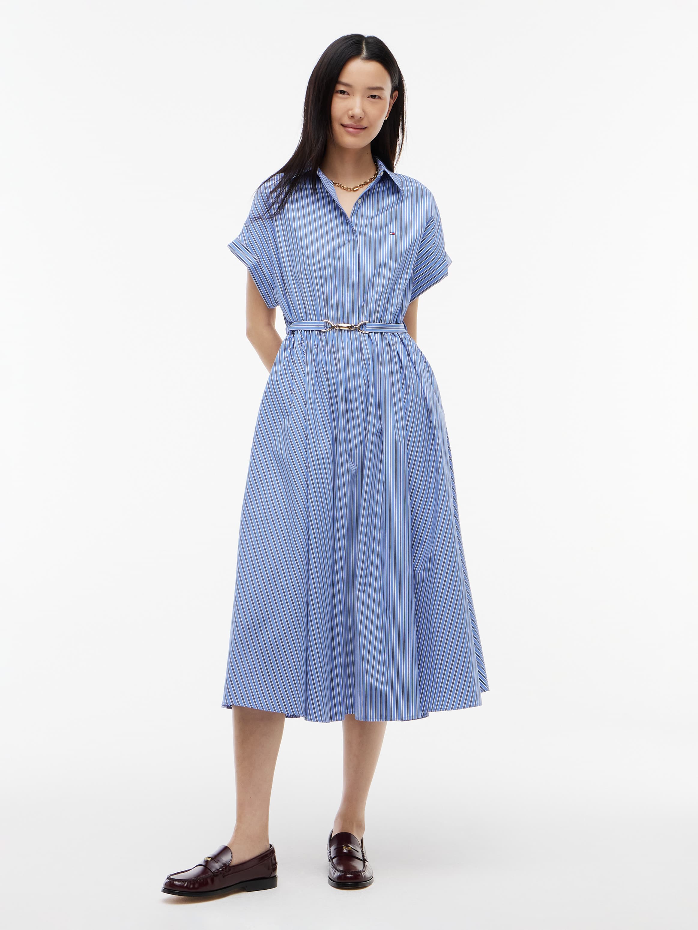 Belted Slim Midi Shirt Dress