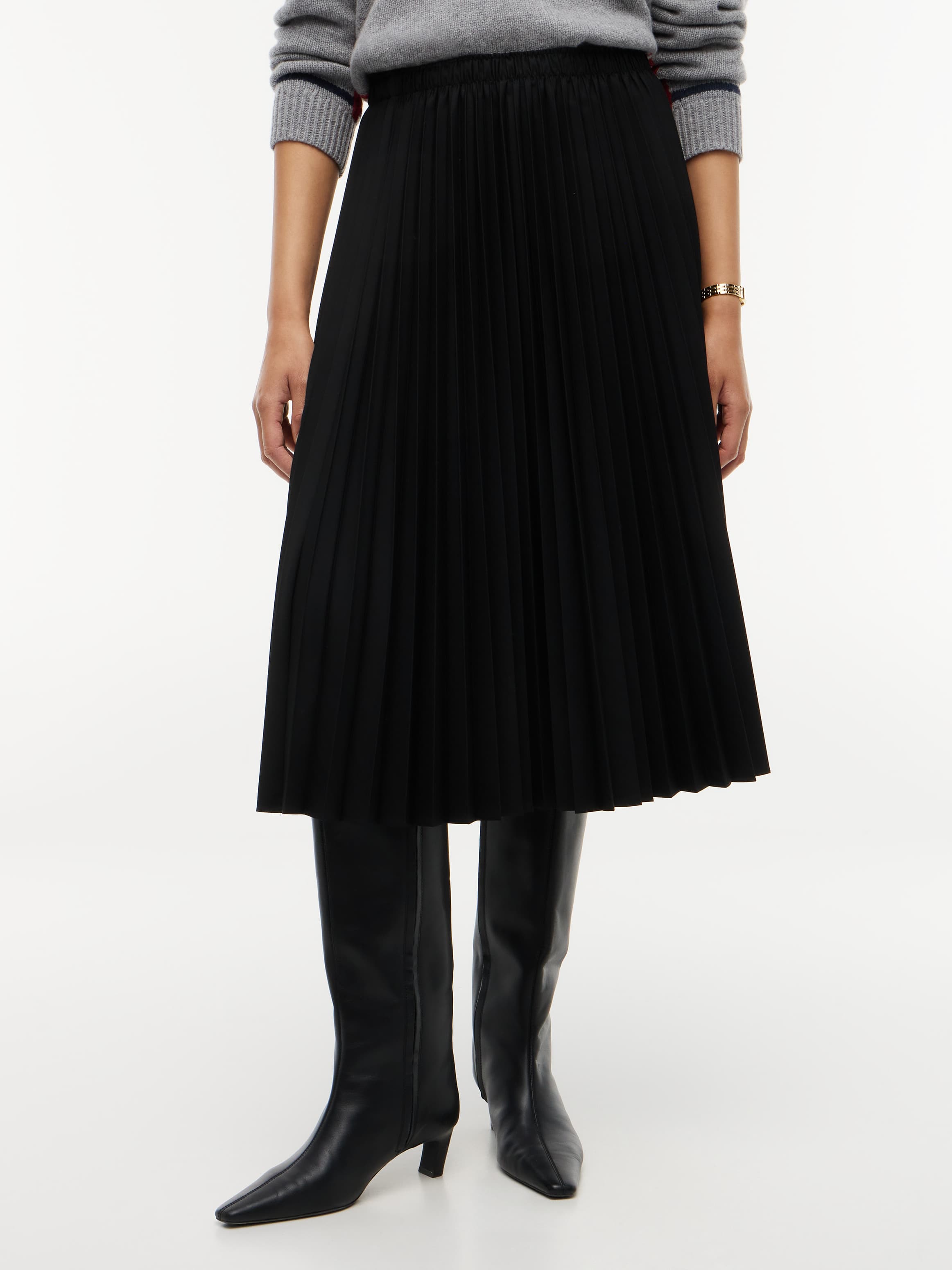 Pleated Twill Midi Skirt