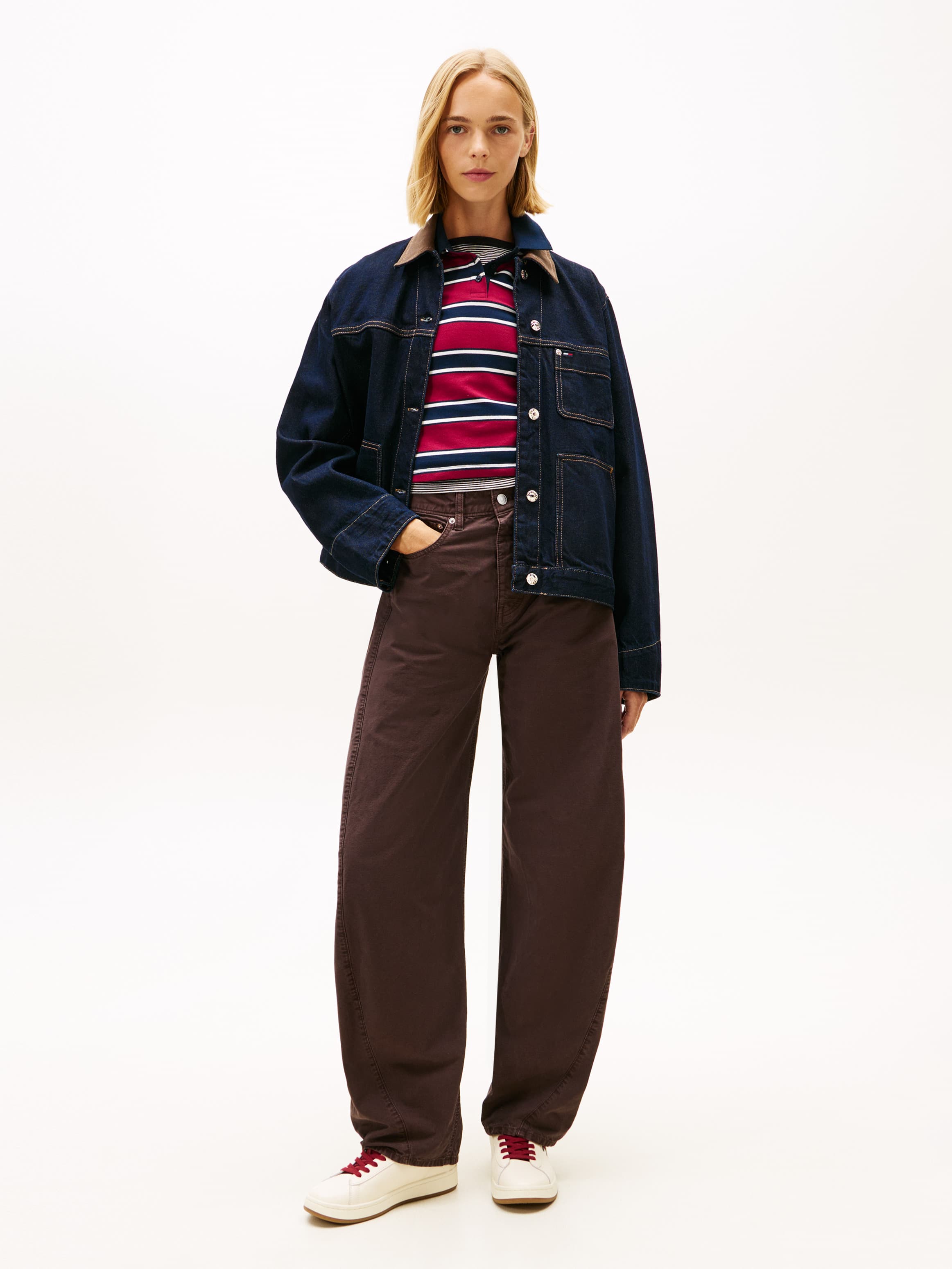 Mid Rise Wide Barrel Leg Trousers