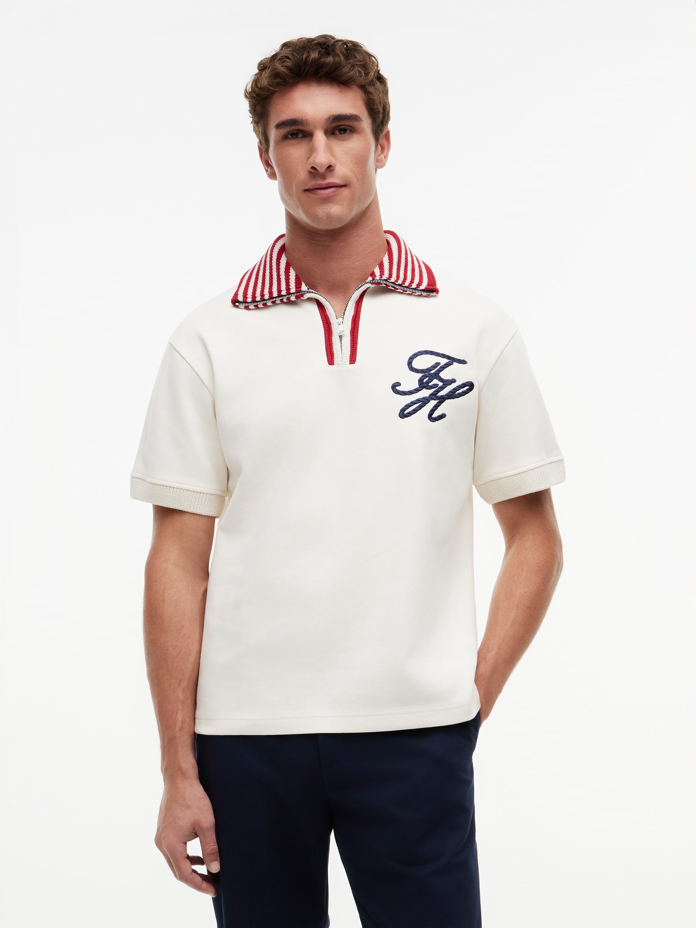 Relaxed Fit Zip Placket Polo Shirt