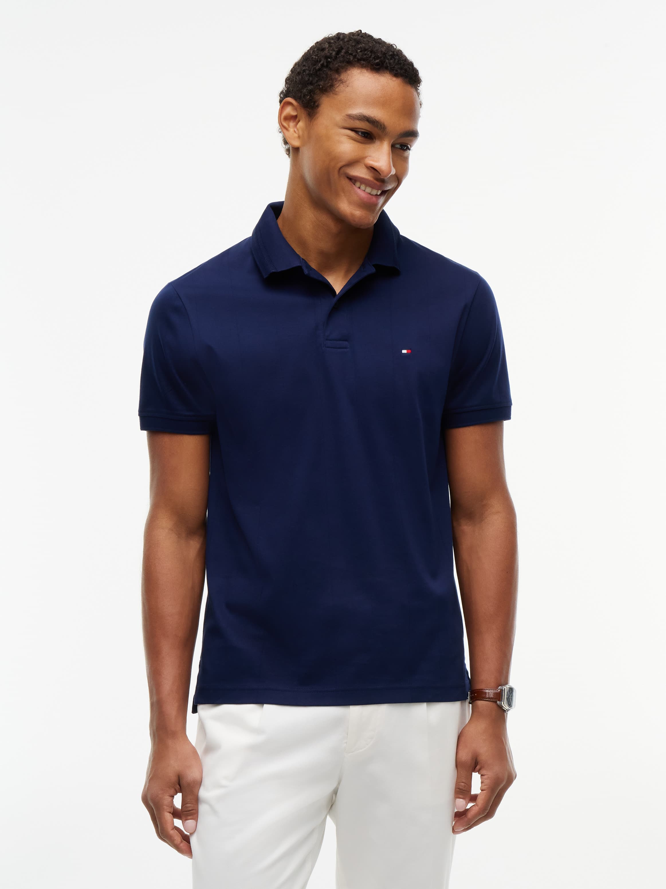 Regular Fit Chevron Knit Stripe Polo Shirt