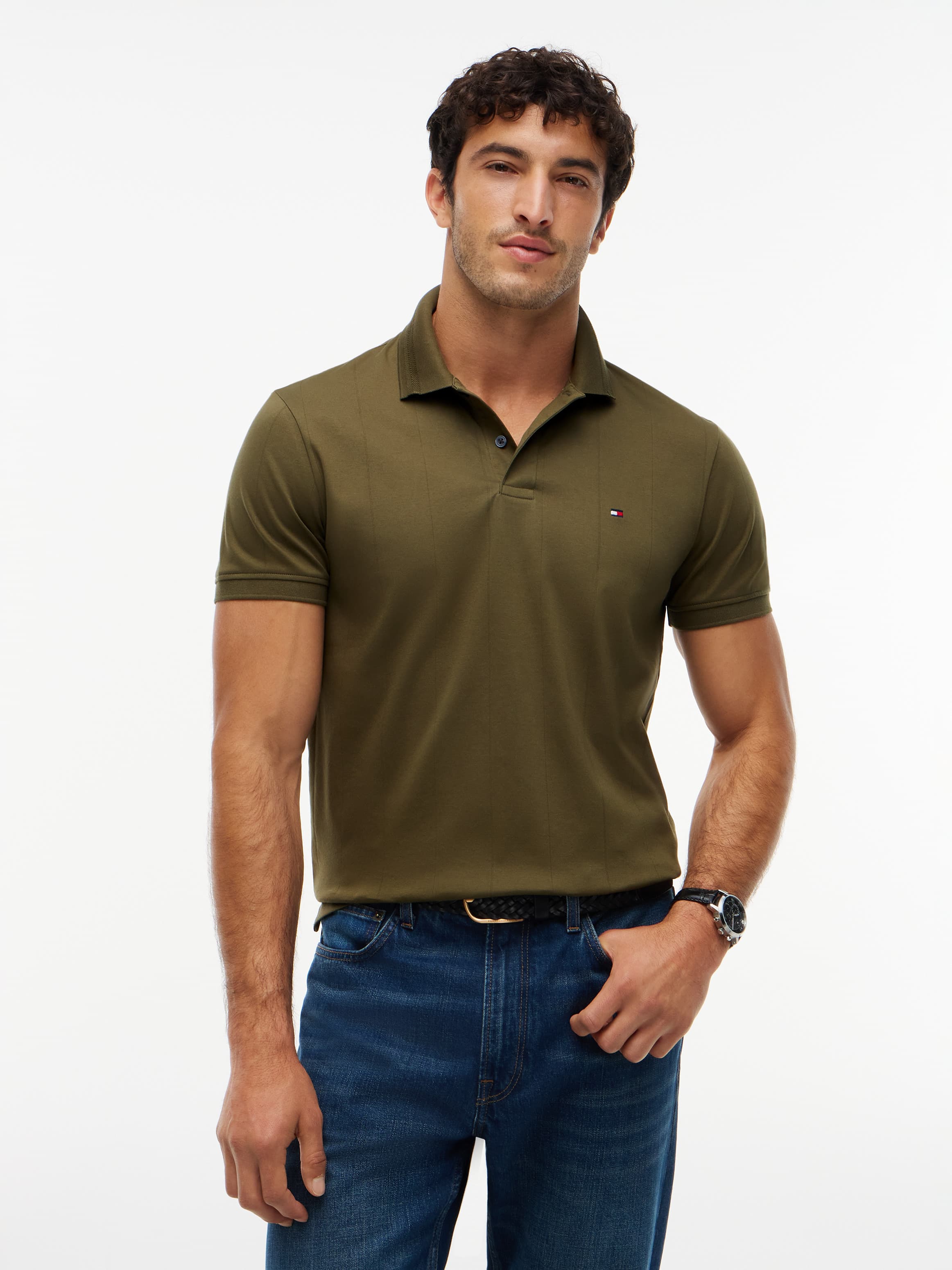 Regular Fit Chevron Knit Stripe Polo Shirt