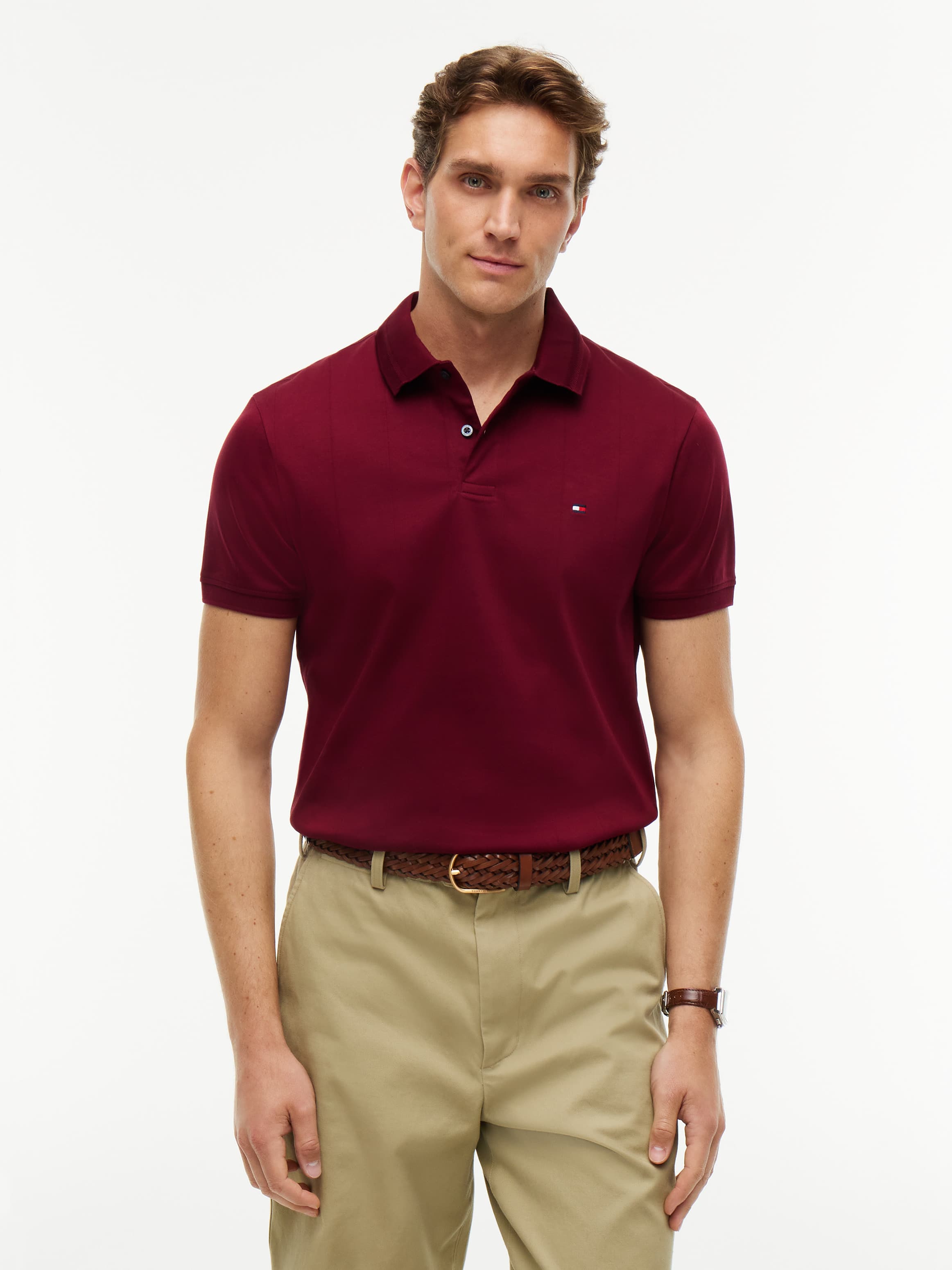 Regular Fit Chevron Knit Stripe Polo Shirt