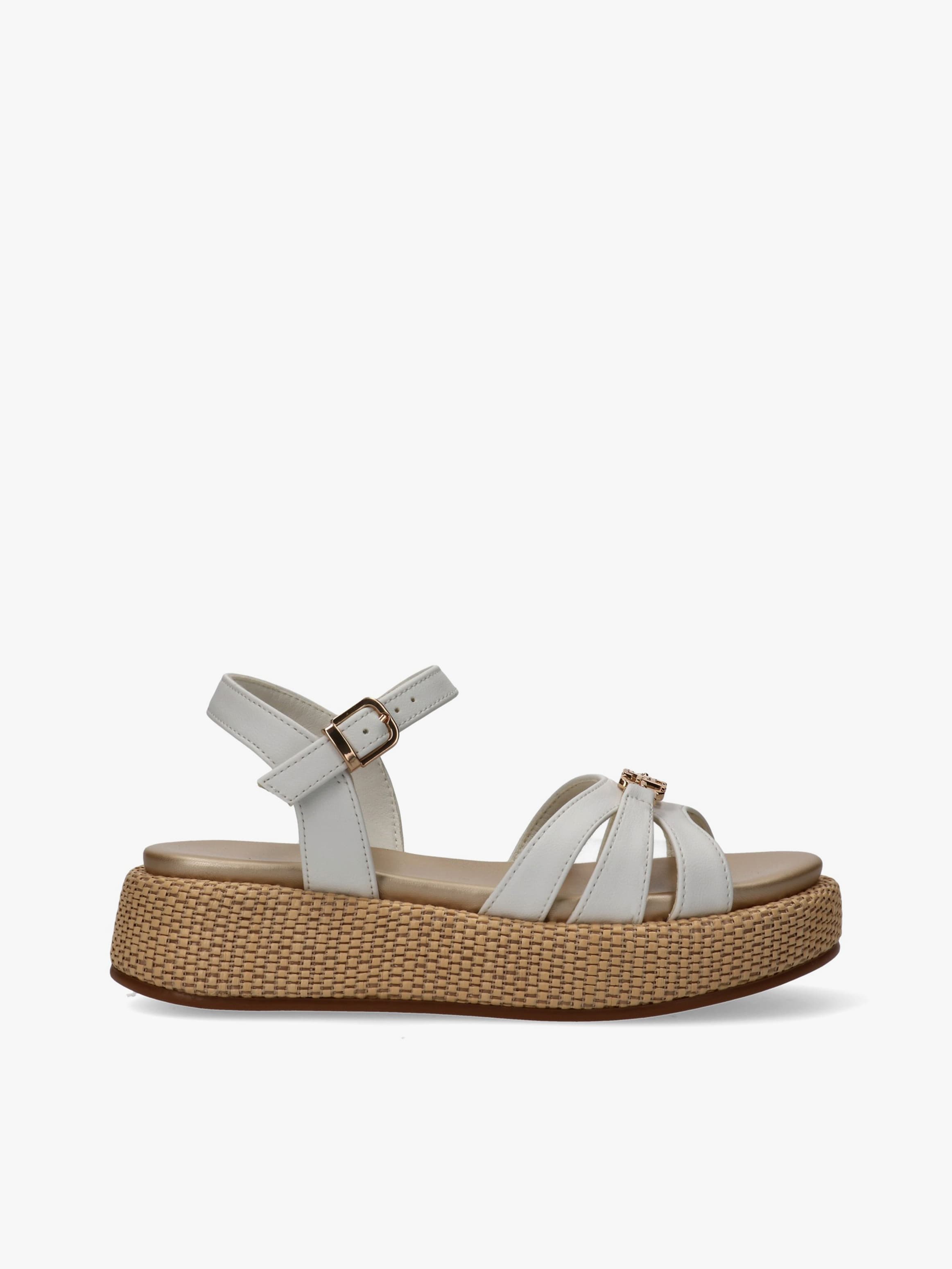 Girls Raffia Wedge Sandals Erika with Buckle White