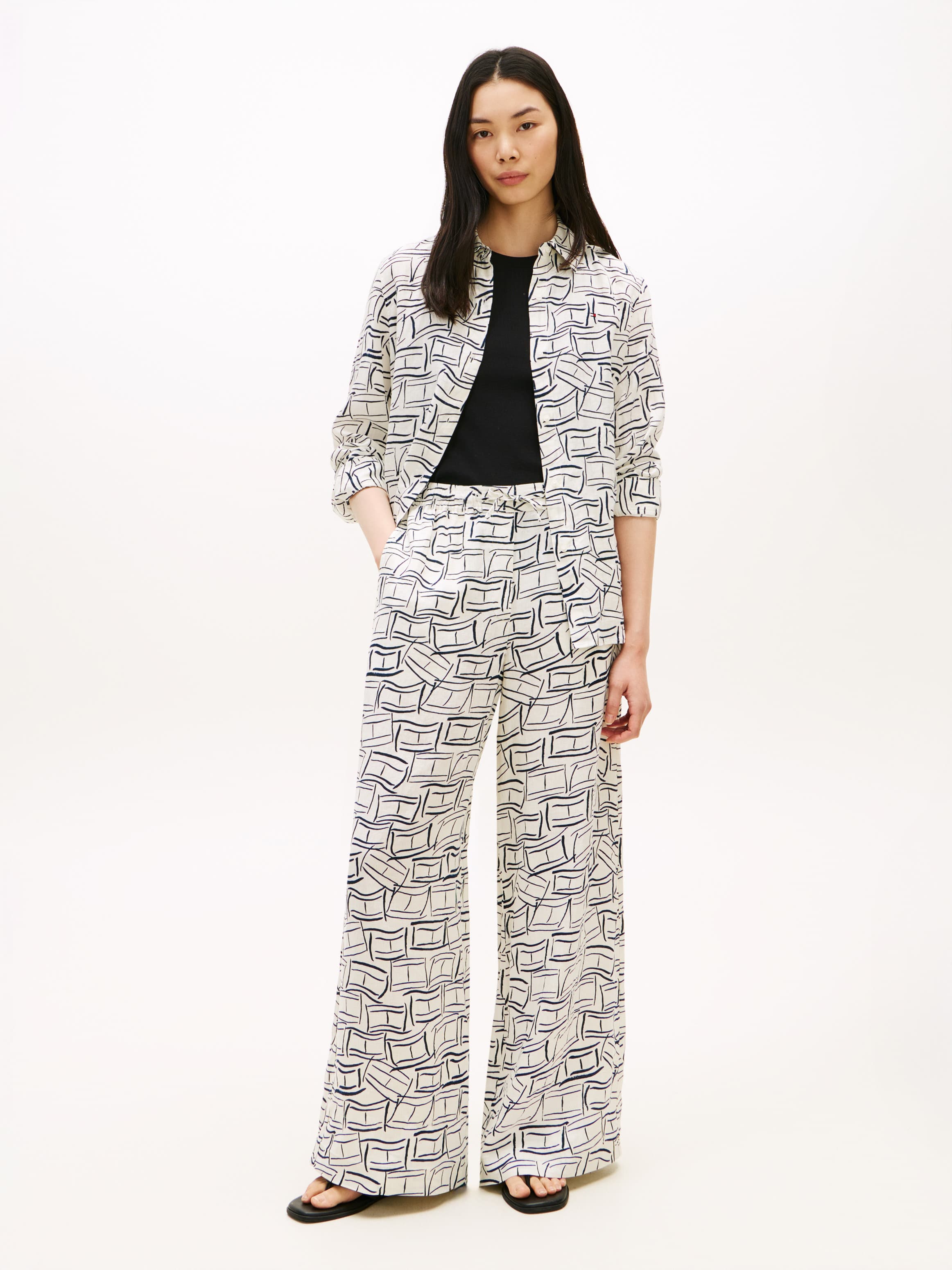 Relaxed Wide Leg Pure Linen Trousers